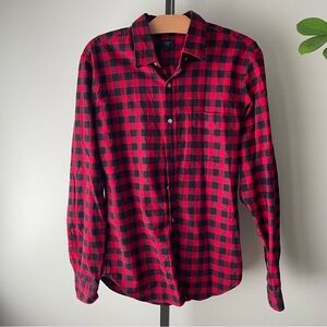 J Crew Oxford Pima Cotton Plaid Button Down Shirt Red Grunge Mens Size Medium